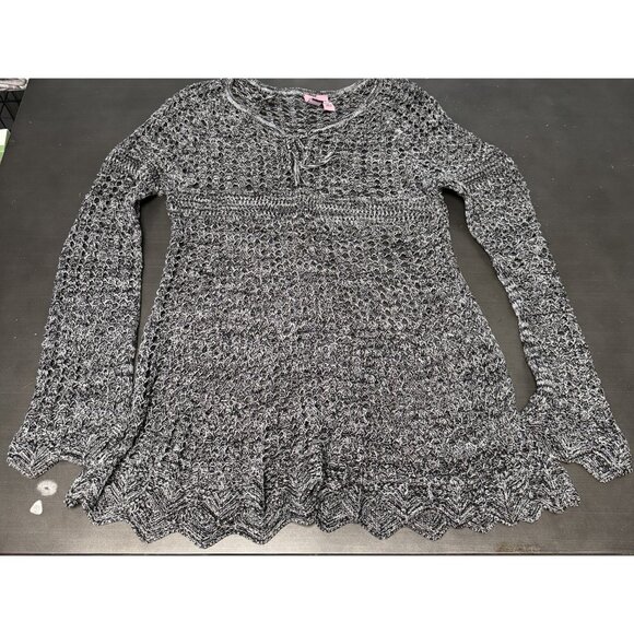 Love On A Hanger Gray Open Knit Eyelet Top Long Sleeve See Through Coverup Tunic - Picture 5 of 10